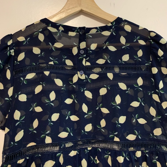 Ro & De Navy Lemon Print Swing Blouse Size S - Picture 5 of 8
